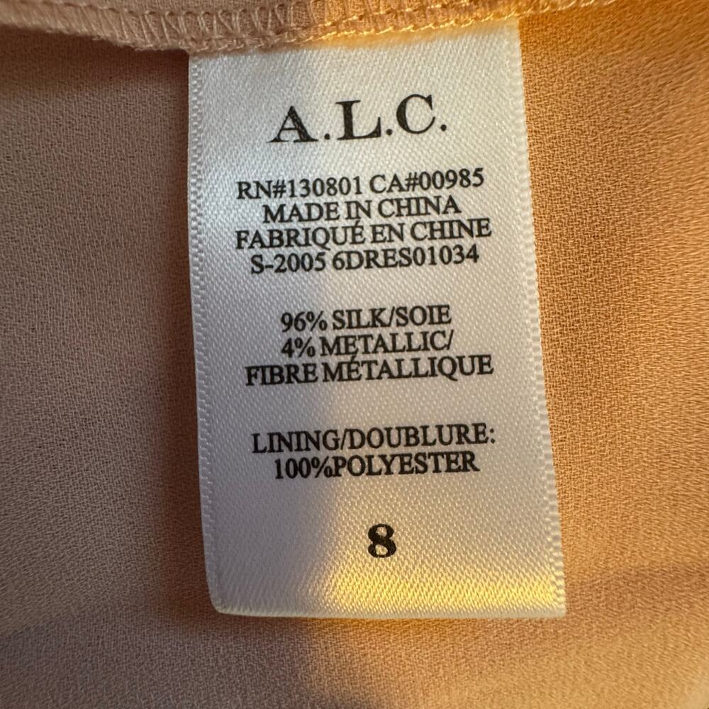A.L.C. Kaia Halter Neck Blush Smocked Silk Metallic Midi Dress Size 8 NWT - Picture 9 of 10